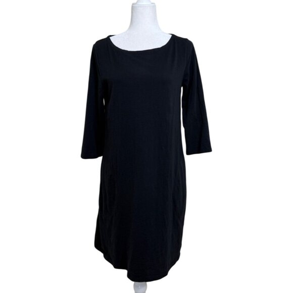 Garnet Hill Dresses & Skirts - Garnet Hill Womens Midi Dress 3/4 Sleeve Black Cotton Minimalist Size 8